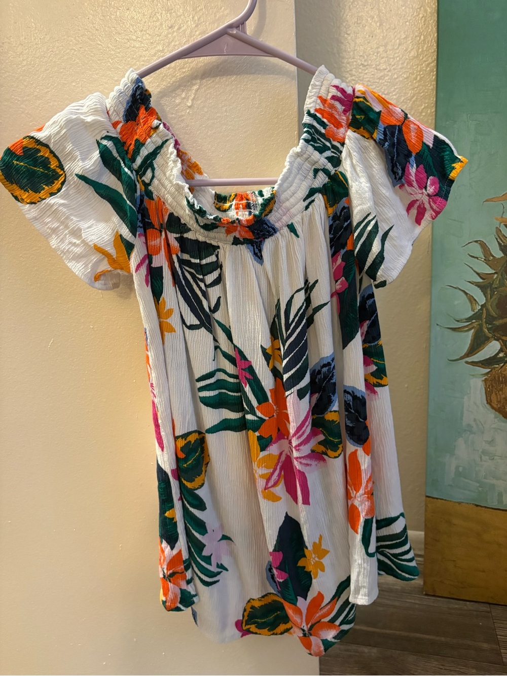 Old Navy White Off-Shoulder Floral Peasant Top